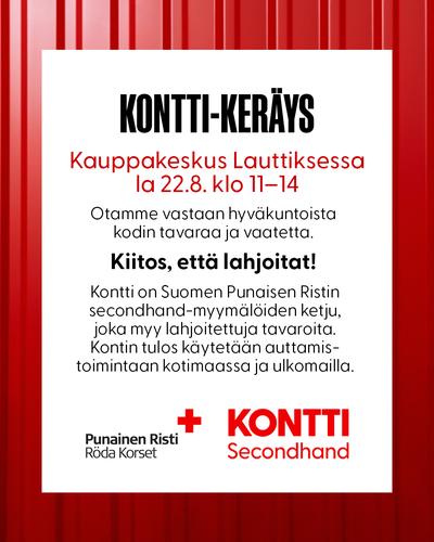 Kontin keräysauto 22.8. klo 11-14 Lauttikseen Kontin keräysauto 22.8. klo 11-14 Lauttikseen